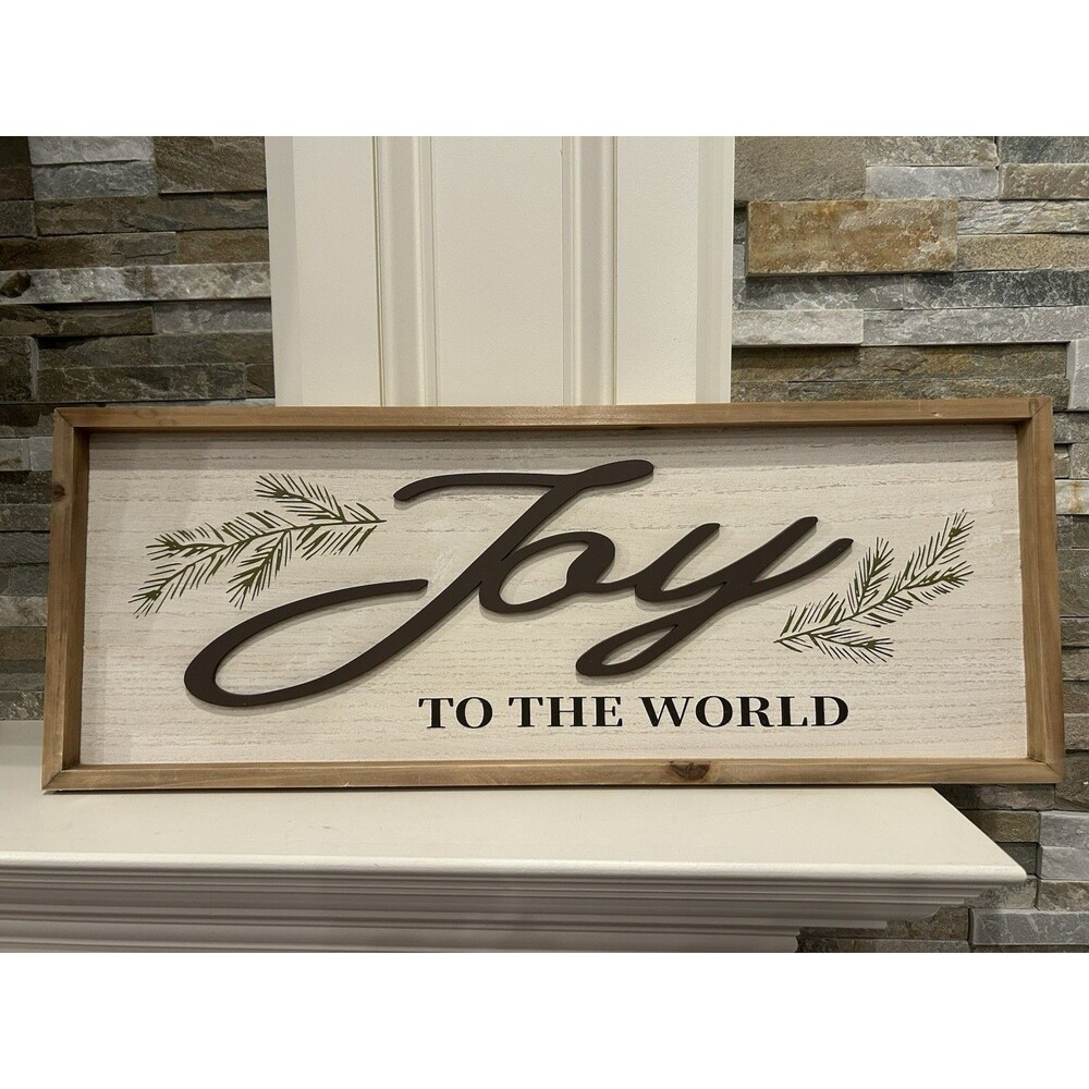 Ashland Joy to the World Christmas Wall Plaque Sign Green Brown Wood Décor